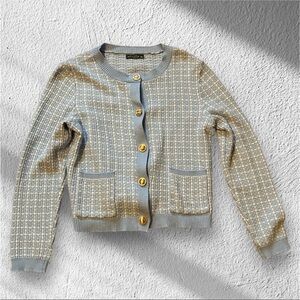 Preppy Ofeefan Baby Blue Plaid Cropped Cardigan Size XS